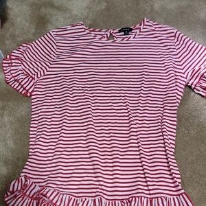 Luxe Women's Red and White Striped Short Sleeve Top